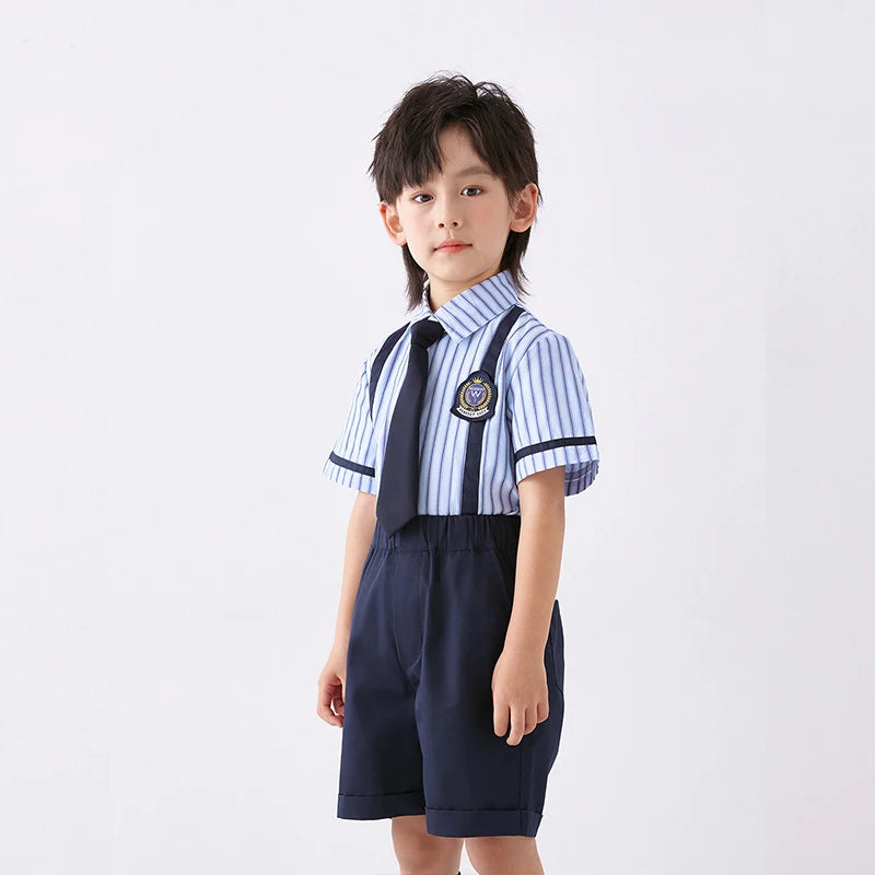 3 Pcs/set British Style Children Summer School Uniform Student Girl Pleated Skirts JK Suit Boys Shirt Shorts Performance Costume