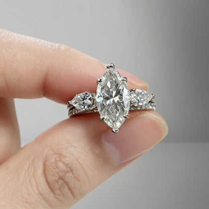 4Ct Marquise Cut Stackable Moissanite Engagement Ring Hot Selling Wedding Ring for Women 925 Sterling Silver with Certificate