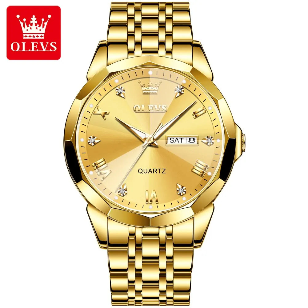 OLEVS Original Waterproof Men's Watches Diamond Mirror Quartz Watch for Man Luminous Stainless Steel Wristwatch Male Date Week