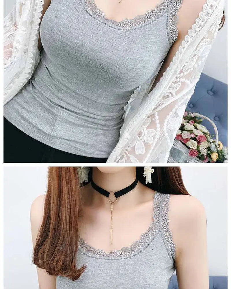 Summer Sleeveless Women Tank Top With Lace Top Red Inside Wear Lace Camisoles Loose Underwear Womens Clothing Vest