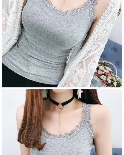 Summer Sleeveless Women Tank Top With Lace Top Red Inside Wear Lace Camisoles Loose Underwear Womens Clothing Vest
