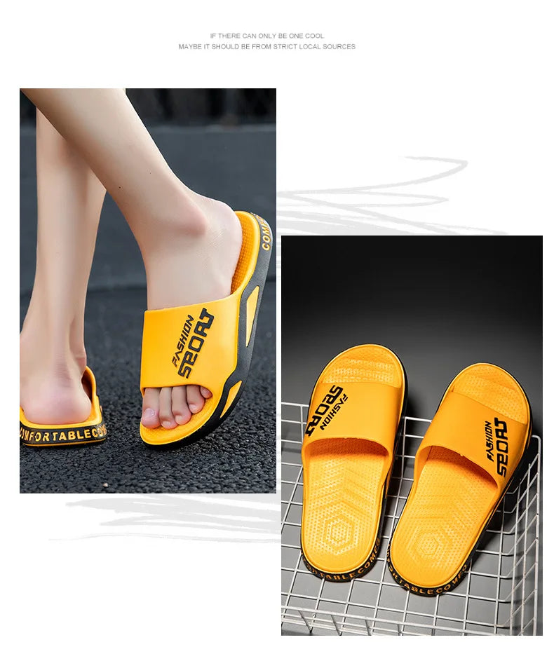 Men's Letter Print Slide Sandals Color Block Thick Sole Sport Slippers 2026