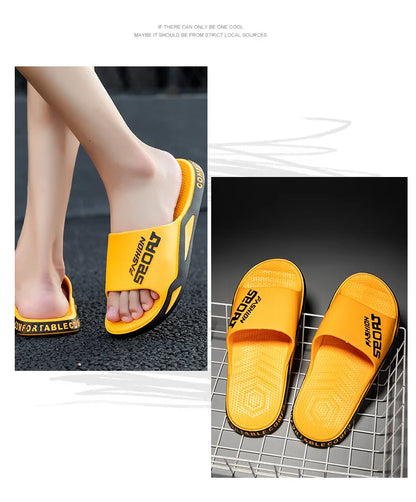 Men's Letter Print Slide Sandals Color Block Thick Sole Sport Slippers 2026