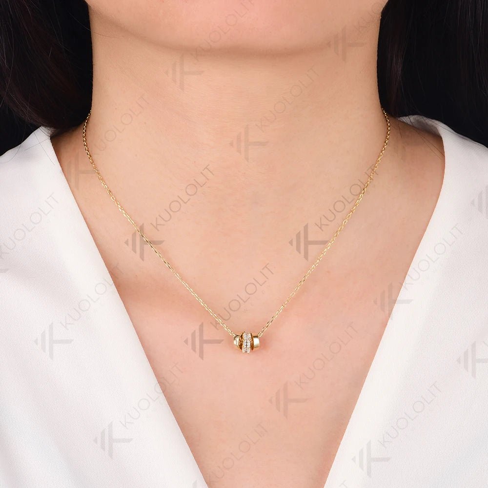 Kuololit Moissanite Necklaces for Women Solid 10K 14K 18K 925 Sliver Asscher Pendant with Chain for Engagement Christmas Gifts