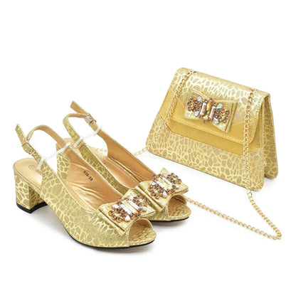 Nigerian Latest Shoes and Bags To Match Shoe and Bag Set for Party in Women Italian Rhinestones Elegant Peep Toe Sandals