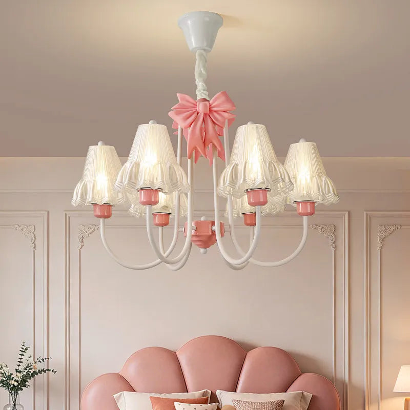 Romantic Princess Room Pink Chandelier Lamps French Bow Tie Pendant Light LED E27 Kids Girl Baby Bedroom Ceiling Chandelier Lamp