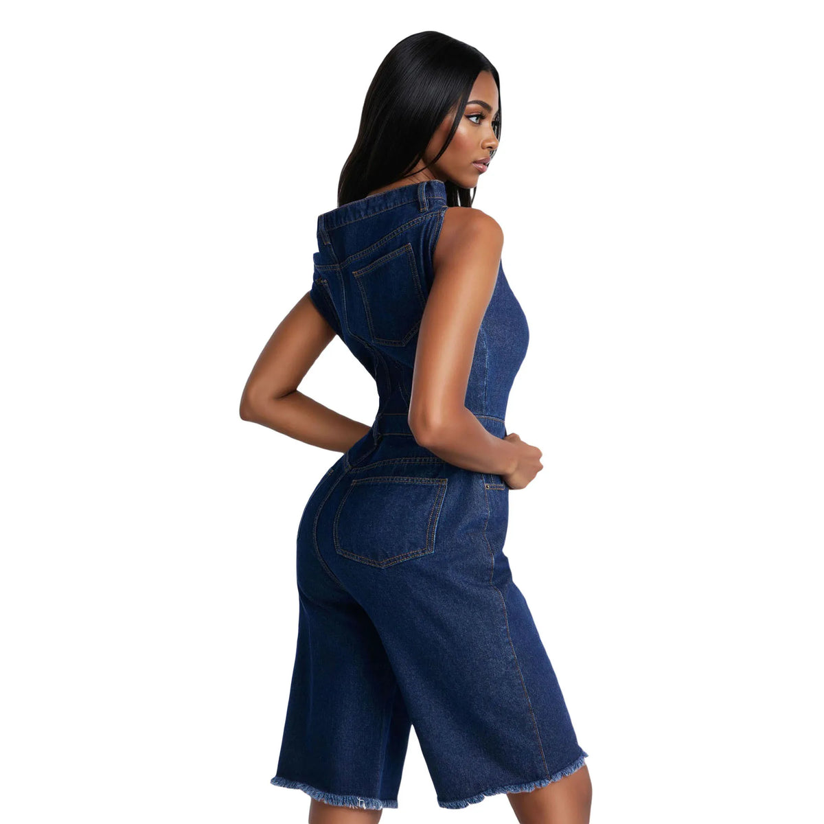 Jumpsuits Women Denim One Piece Short Sleeve Overalls Knee Length Pants Tight Waist Rompers Y2k Streetwear Slash Neck 2026