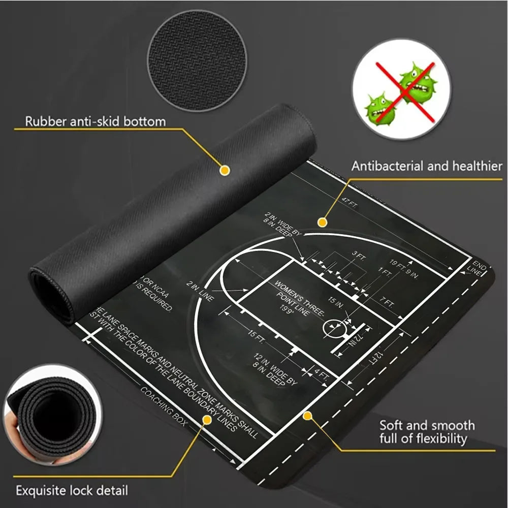 Basketball Court Mouse Pad Large Gaming Mousepad Offices Accessories Laptop Office Rubber Non-Slip Rubber Stitched Edge Deskpad
