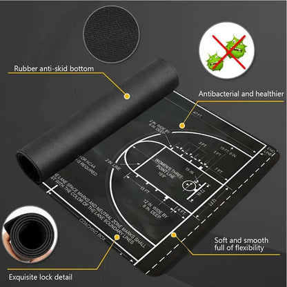 Basketball Court Mouse Pad Large Gaming Mousepad Offices Accessories Laptop Office Rubber Non-Slip Rubber Stitched Edge Deskpad
