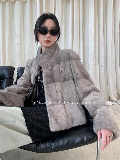 HDHOHR 2026 New Natural Mink Fur Coat Women Real Mink Fur Coat OutwearPark With Fur High Quality Female Warm Thick Winter Jacket