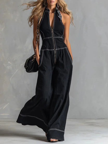 2026 New Women Stand Collar Sleeveless Jumpsuit Loose Casual Office Daily Wear Rompers