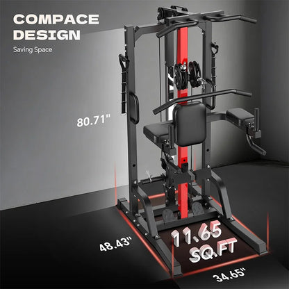 Pooboo Pull Up Bar Power Tower Dip Station with Cable Machine, 450LB Home Gym | Pull Up Bar, Dip Station and 16-Position Cable System for Pull Ups, Dips, Lat Pulldowns, Rows and Full-Body Training