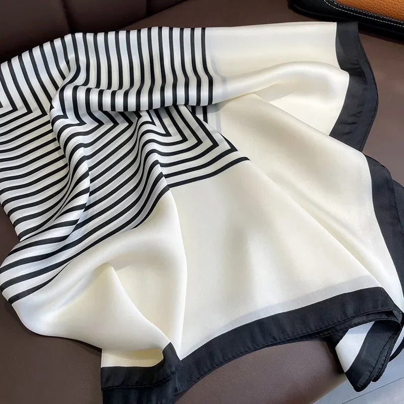 Fashion 90×90CM Geometric Stripe Printed Square Silk Scarf Bandana Women's Neckerchief Hijab Daily Wear Fall Decoration Shawl