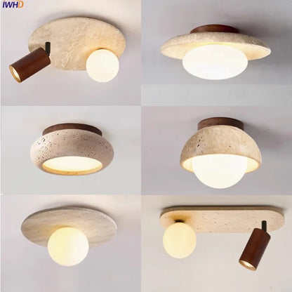 IWHD Japan Wabi Sabi LED Ceiling Lights Bedroom Bathroom Corridor Home Lighting Yellow travertine Ceiling Lamp Lampy Sufitowe