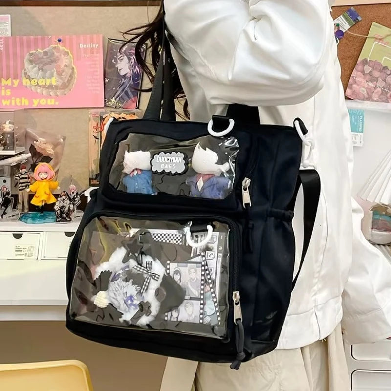 Y2K Japanese Preppy Style Shoulder Crossbody Bag New Nylon School Bags for Teenage Girls Transparent Itabag Backpacks Ita Bag