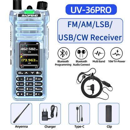 BAOFENG UV-36 PRO Walkie Talkie Dual-mode Bluetooth Audio Multi Band Receiver FM/AM/LSB/USB/CW VOX NOAA Ham Radio for Camping