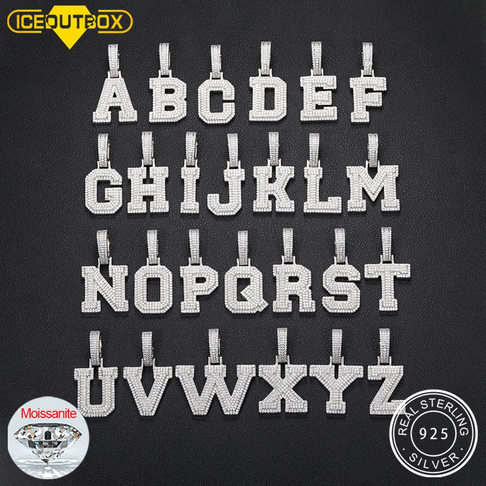 New Moissanite 26 A-Z Letter Pendant Jewelry Necklace Women  Iced Out Personalized Charms Rapper Super Star Hip Hop Punk S925