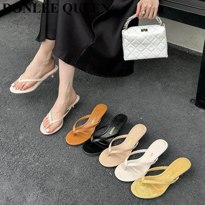 2026 New Summer Thin Heels Slippers Sandals Narrow Band Slides Ladies Shoes Fashion Women Pumps Flip Flops Luxury Slippers Shoes