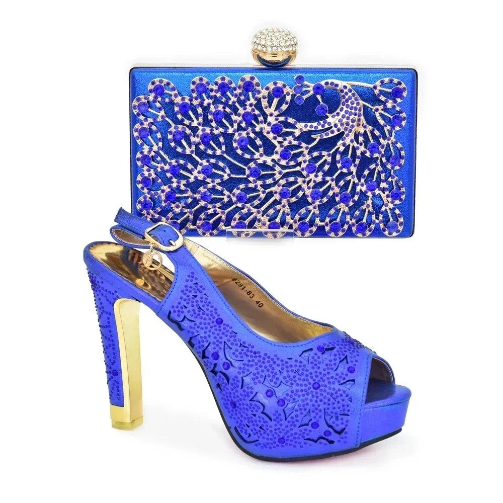 2025 Italian Shoes and Bags Set Decorated with Rhinestone Buckle Heel Women Shoes African Shoes with Matching Bags High Quality