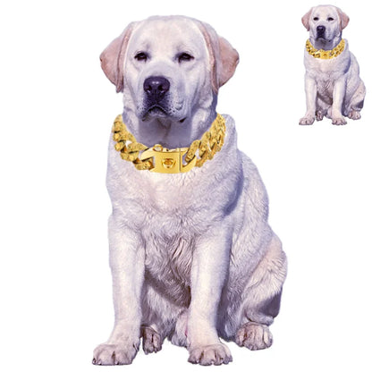 32mm  Gold Dog Collar Stainless Steel Metal Pet Choker Lead for Medium Large Dogs Pet Accessories Labrador Rottweiler