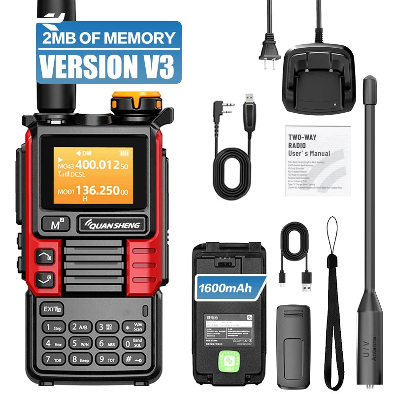QUANSHENG UV-K5(99) V3 Walkie Talkie 2MB Memory 50-600MHz Air Band RX 5W Two Way Radio Type-C Wireless Copy Custom Firmware