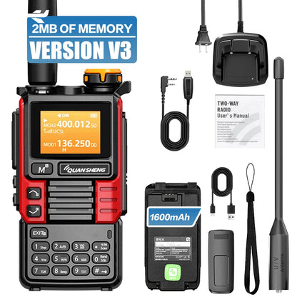 QUANSHENG UV-K5(99) V3 Walkie Talkie 2MB Memory 50-600MHz Air Band RX 5W Two Way Radio Type-C Wireless Copy Custom Firmware