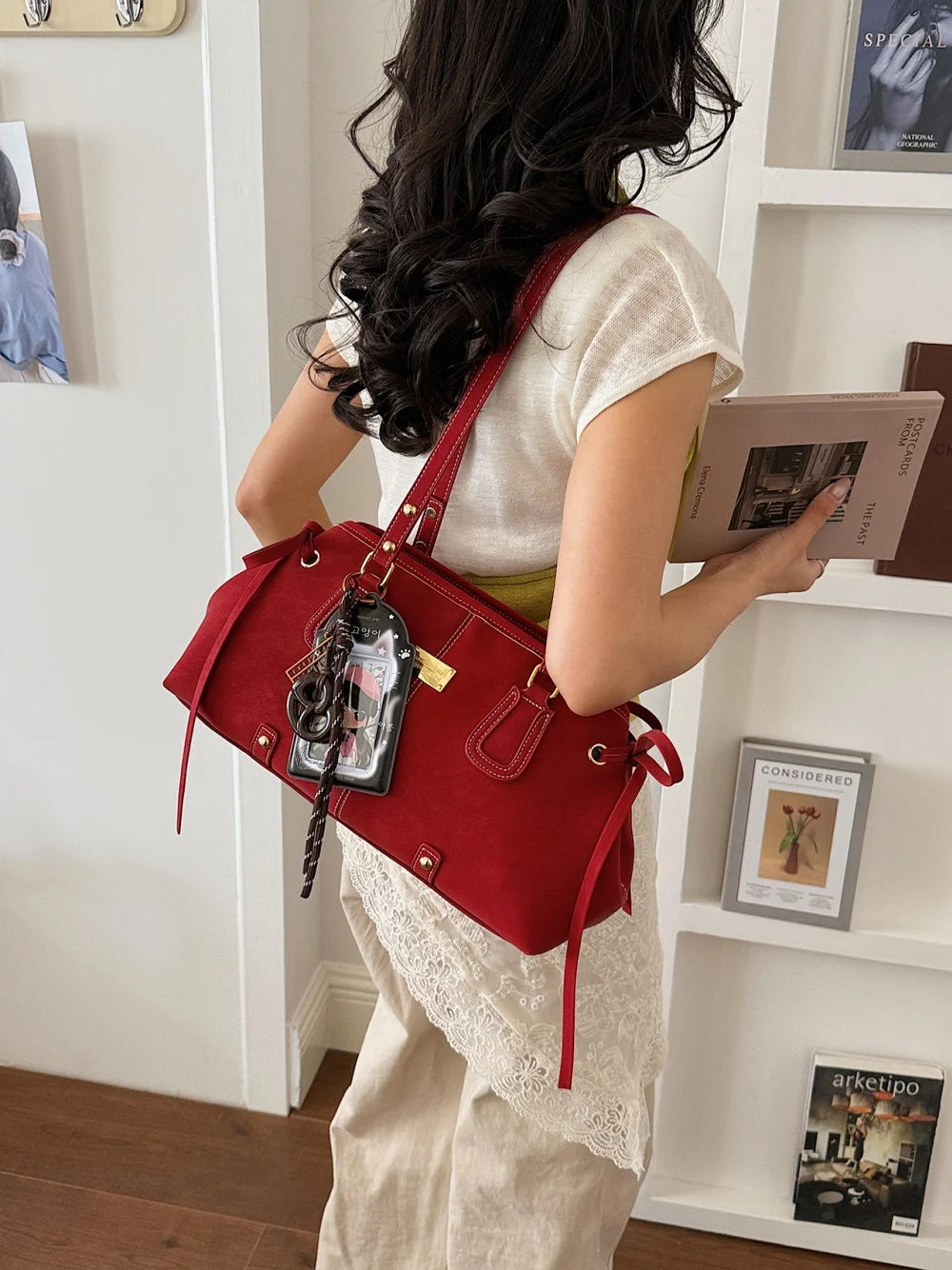 Vsper Y2K Shoulder Bags For Women Dual Straps Large Capacity Doctor Bag With Ornament 2026 Latest Trend Luxury Designer Handbags