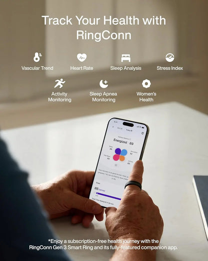 RingConn Gen 3 Smart Ring Vascular Trends Tracking No Subscription App Vibration Alert Sleep Fitness Heart Rate Monitor 14-Day