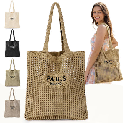 Crochet Tote Bag for Women, Crochet Mesh Beach Tote Bag Summer Vacation Aesthetic Boho Knit Bag for Women