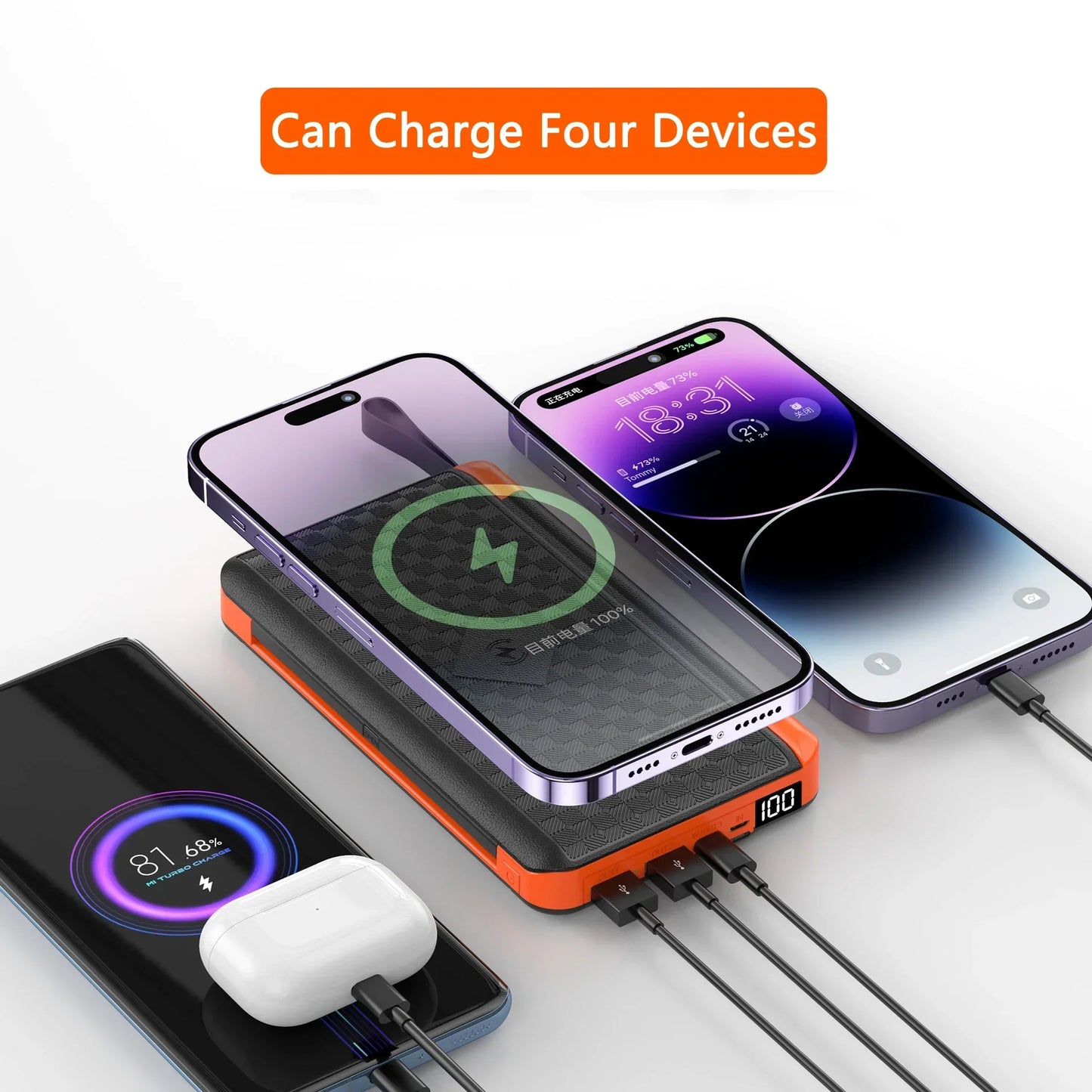 20000mAh Qi Wireless Solar Power Bank Outdoor External Battery Portable Powerbank for iPhone 14 Samsung Xiaomi Huawei Poverbank
