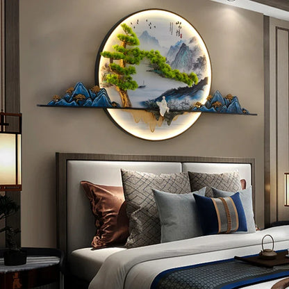 TINNY Modern LED Wall Picture Light Inside Creative Chinese Pine Landscape Mural Sconces Lamp for Home Living Bedroom Study