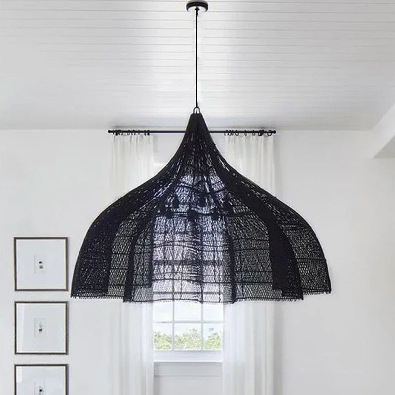 Japanese Style Wabi-sabi Retro Rattan Chandelier Creative Living Room Restaurant Box Pendants LIghts Hotel Living Room Lamps LED