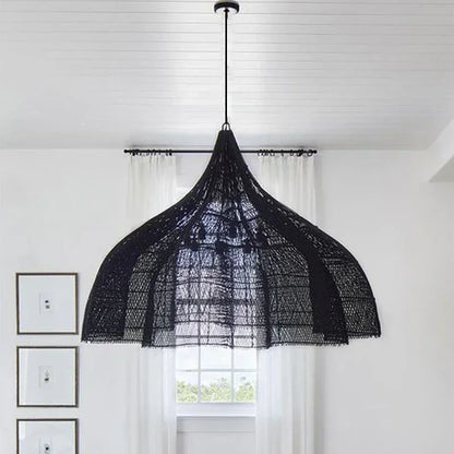 Japanese Style Wabi-sabi Retro Rattan Chandelier Creative Living Room Restaurant Box Pendants LIghts Hotel Living Room Lamps LED