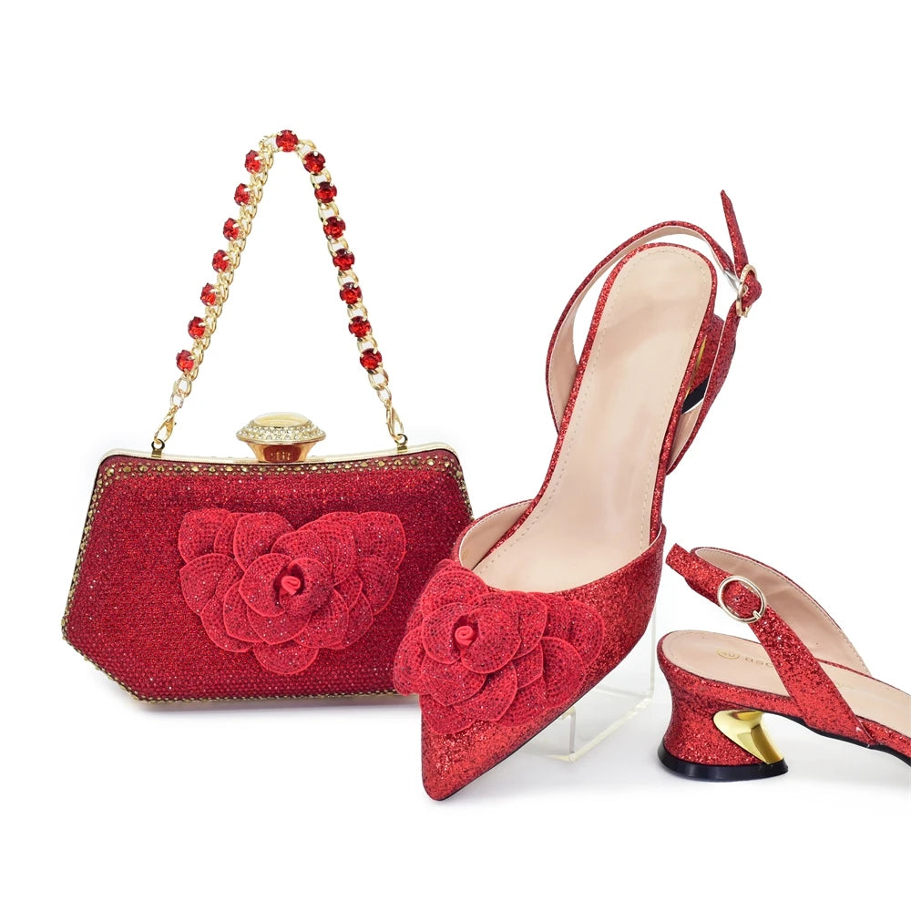 Fashion Shoe and Bag Set for Nigeria Party Italy Luxury Italian Shoes and Bag Set for Women Rhinestone Pumps Women Shoes Luxury