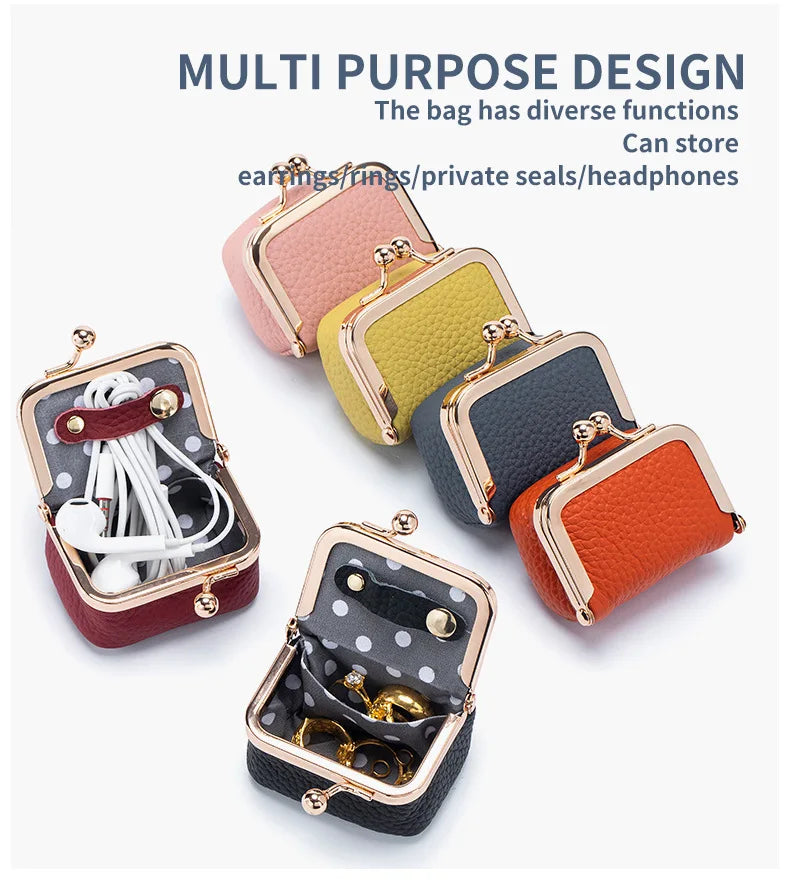 Women Wallets Small Genuine Leather Jewelry Bag Mini Headphone Bag Ring Necklace Earring Accessory Box Storage Bag Coin Purse