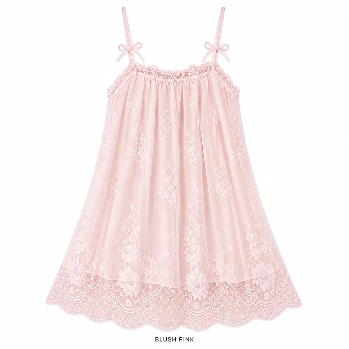 Women's Floral Lace Bow Strap Sleep Dress, Short A-Line Babydoll Nightgown, One Size Loungewear in Black White Pink Green