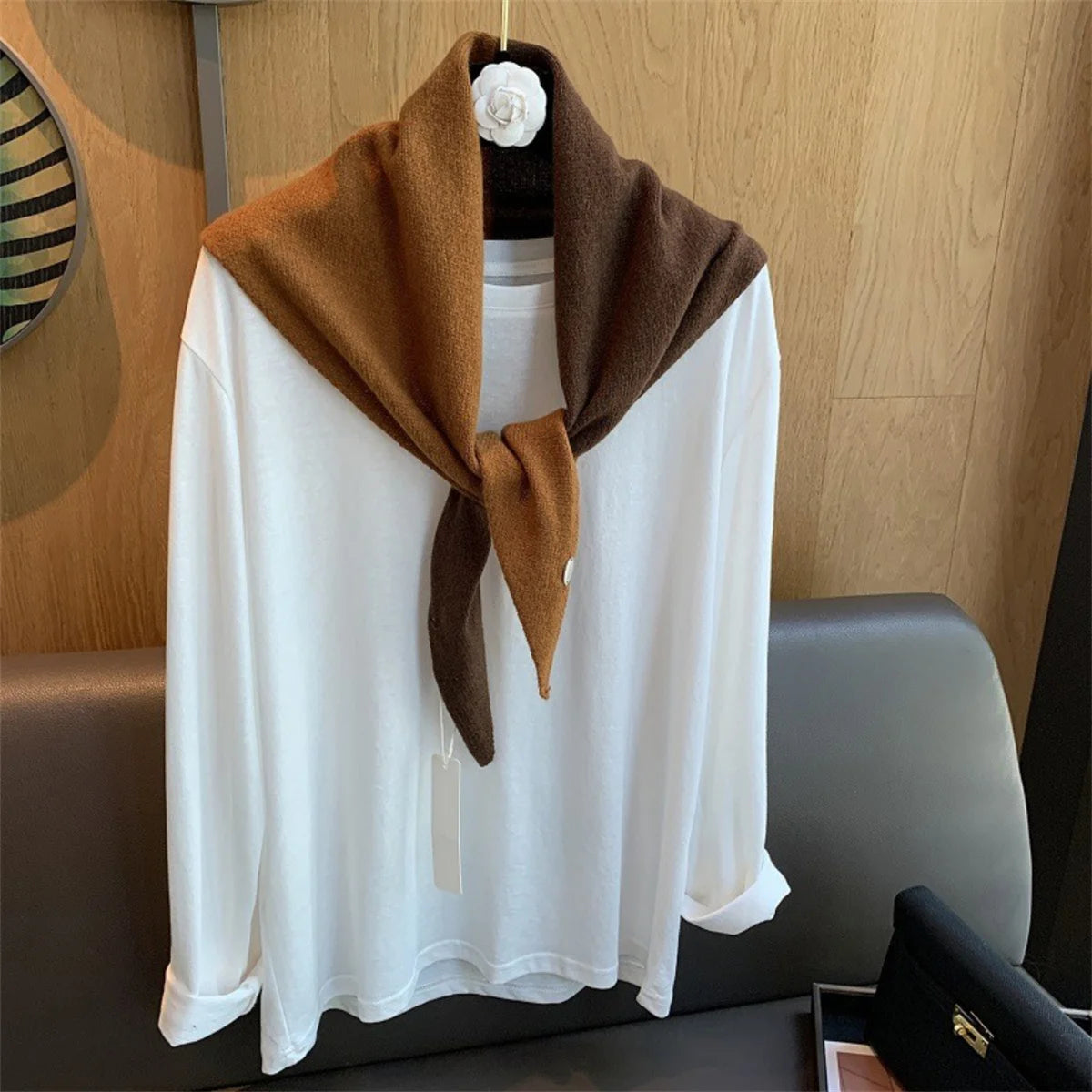 Women Sided Color Knitted Triangle Scarf Fashion Wool Turban Shawl Light Neck Wrap Multi-purpose for Daily and Travel Outfits