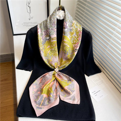 Brand Twill Silk Scarf Women Luxury Shawl Wrap 90cm Square Headband Print Neck Tie Female Hijab Satin Echarpe 2025 Bandana