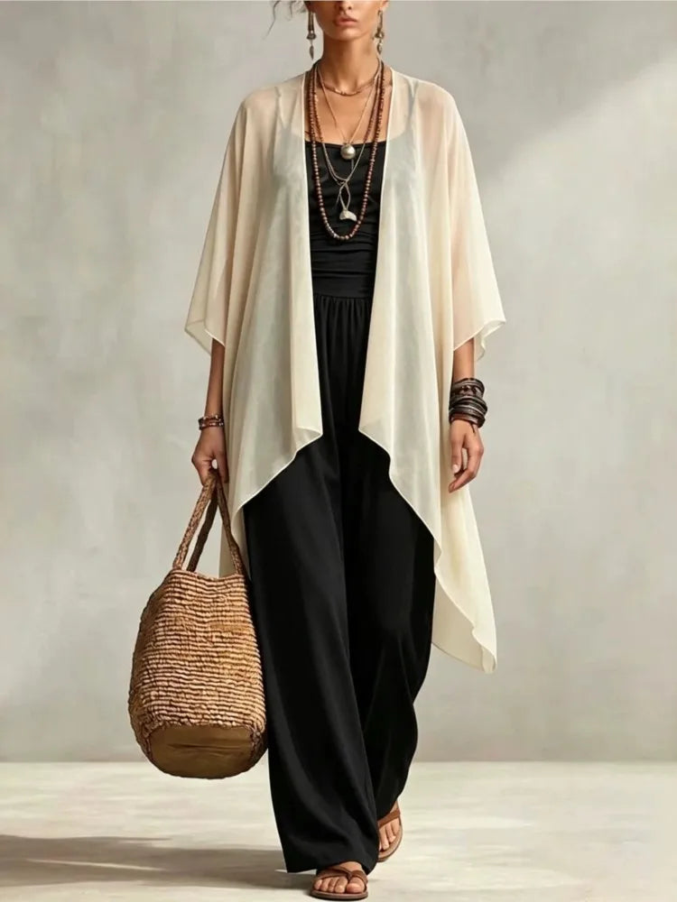 Summer New Sexy Bandeau One Piece Pants Set For Women's 2 Piece Casual Loose Fitting Wide-leg Pants Plus Shawl Tops Set Female