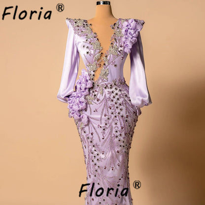 Luxury Heavy Beads Mermaid Evenin Dress Couture Lilac Full Crystals Wedding Engagement Gowns vestidos de fiesta elegantes 2025