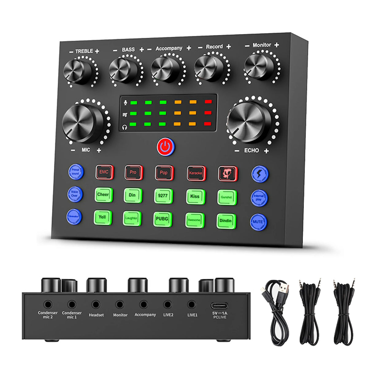 V8S Professional Sound Card with Voice Changer - 10 Sound Effects for PC Gaming, Karaoke, Live Streaming & Recording Studio