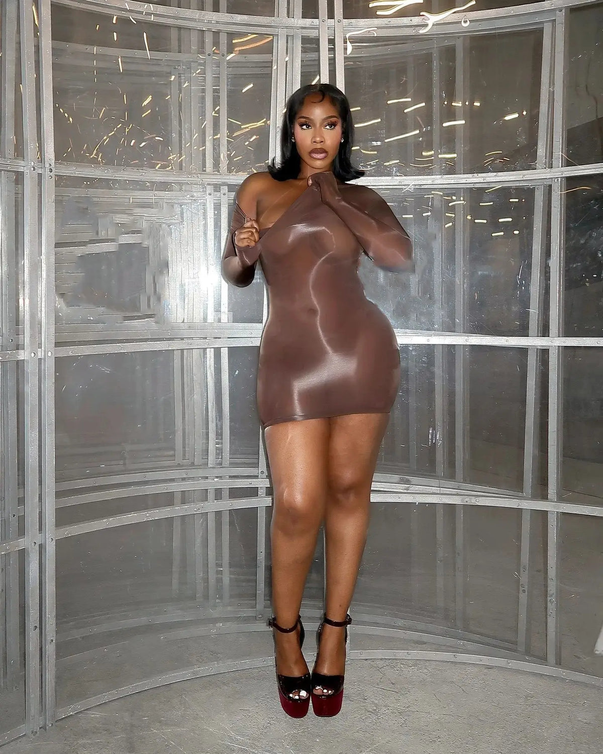 Sexy Oli Play Bodysuit Bodycon Jumpsuit Women Mesh Black See-through Outfit 2026 Spring New Ventilate Skinny Bodycon Club Skirt