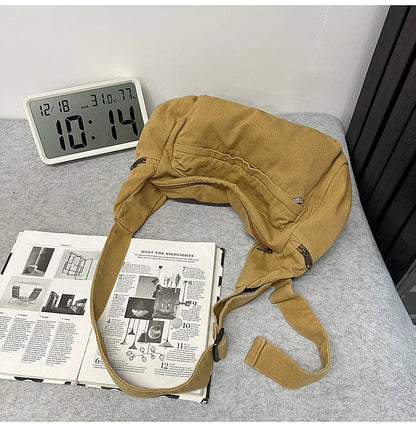 100% Cotton Shoulder Bags Women Large Capacity Canvas Tooling Packages Korea Style Cloth Crossbody Bags Solid Messenger Bags