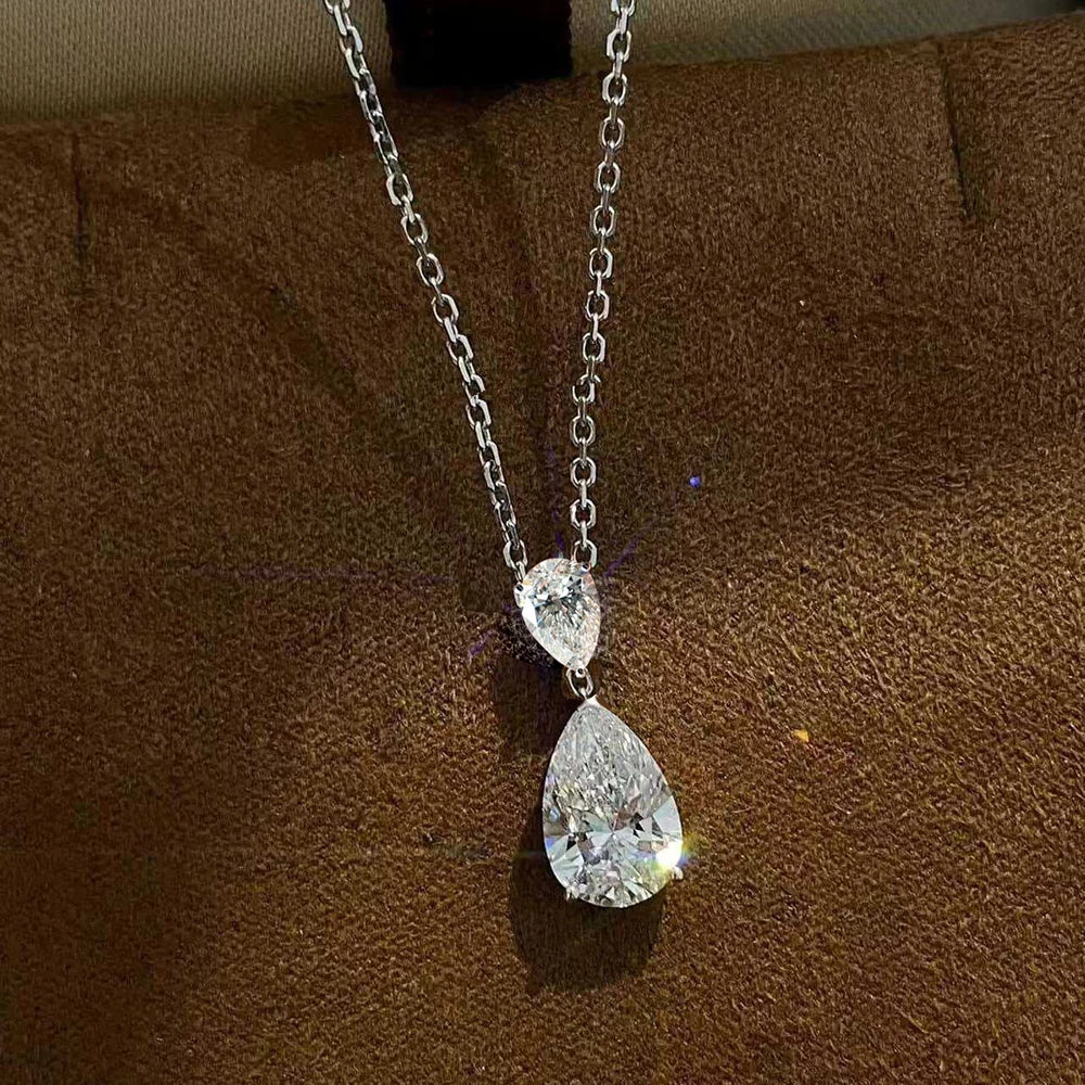 2-Stone 2.5cttw Waterdrop Moissanite Pendant Necklace for Women S925 Silver Plated 18k Gold Pear Cut Diamond NeckChain Jewelry