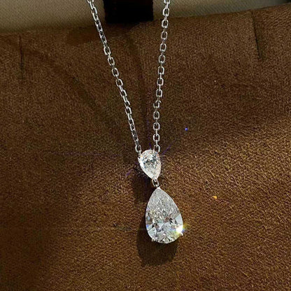 2-Stone 2.5cttw Waterdrop Moissanite Pendant Necklace for Women S925 Silver Plated 18k Gold Pear Cut Diamond NeckChain Jewelry
