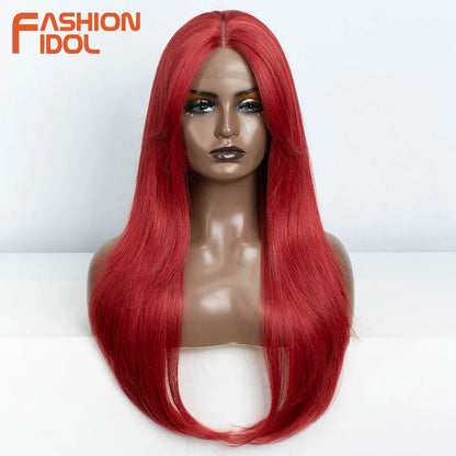 FASHION IDOL 26inch/65cm Straight Hair Lace Front Wigs Synthetic Hair Ombre Blonde Brown Hair Wigs Cosplay Heat Resistant Fiber