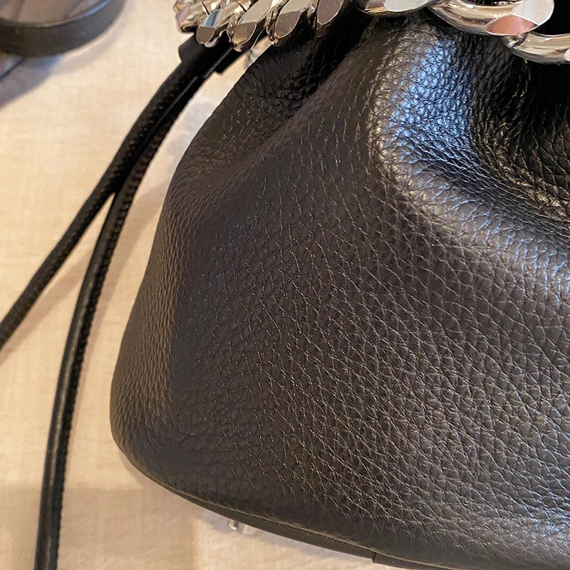 100% Genuine Leather Women Shoulder Crossbody Bags High Quality Solid Color Cow Leather Bucket Handbag Luxury Female Sac