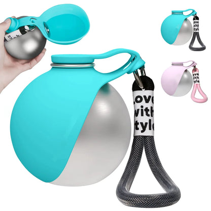 2-in-1 Portable Leak-Proof Compact Dog Travel Water Bottle Stainless Steel Silicon for Small Dogs