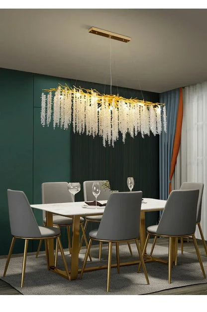 Modern Luxury Gold Branch Tassel Crystal LED Pendant Light Dining Room Living Room Indoor Home Decoration Atmosphere Fixtures