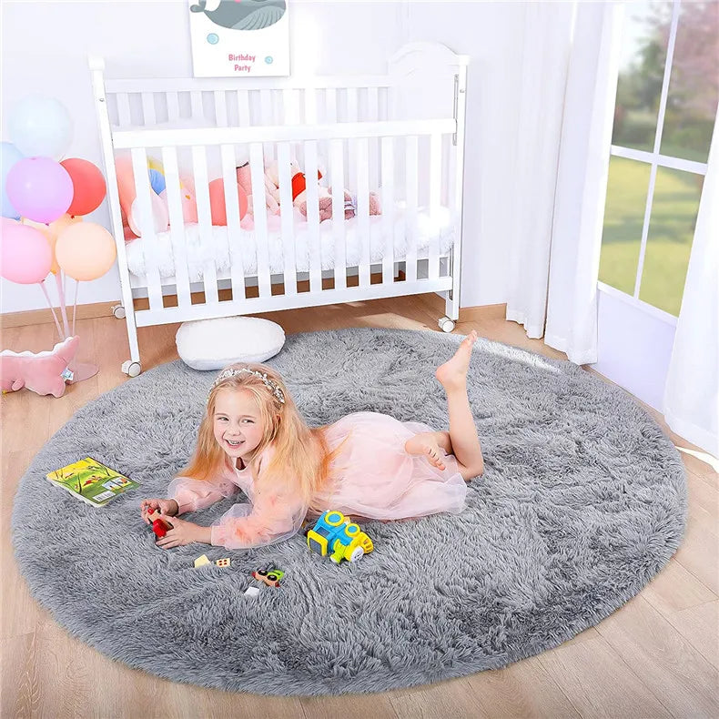 Round Fluffy Soft Area Rugs for Kids Room Princess Castle Plush Shaggy Carpet Cute Circle Nursery Rug Home Decor Circular Carpet